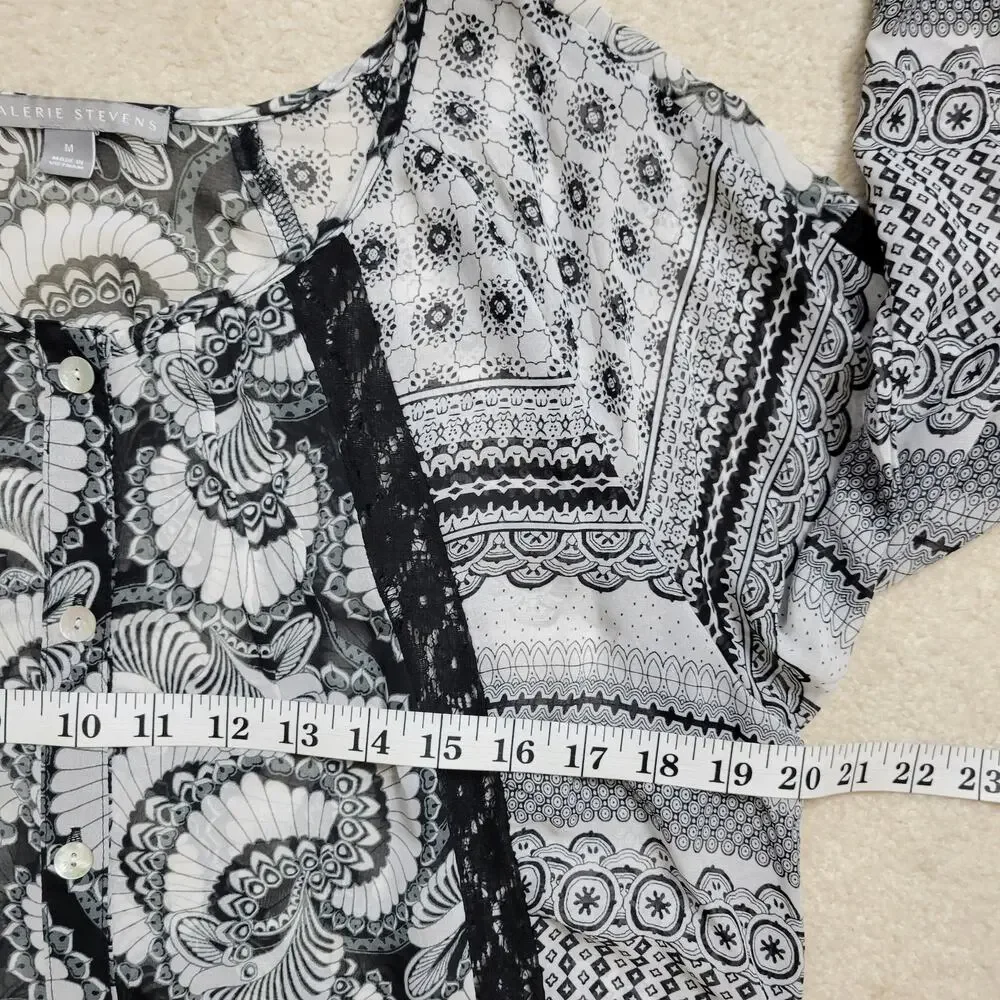 Valerie Stevens M Button Front 3/4 Raglan Sleeve Scoop Neck Lace Blouse Top - Picture 10 of 16